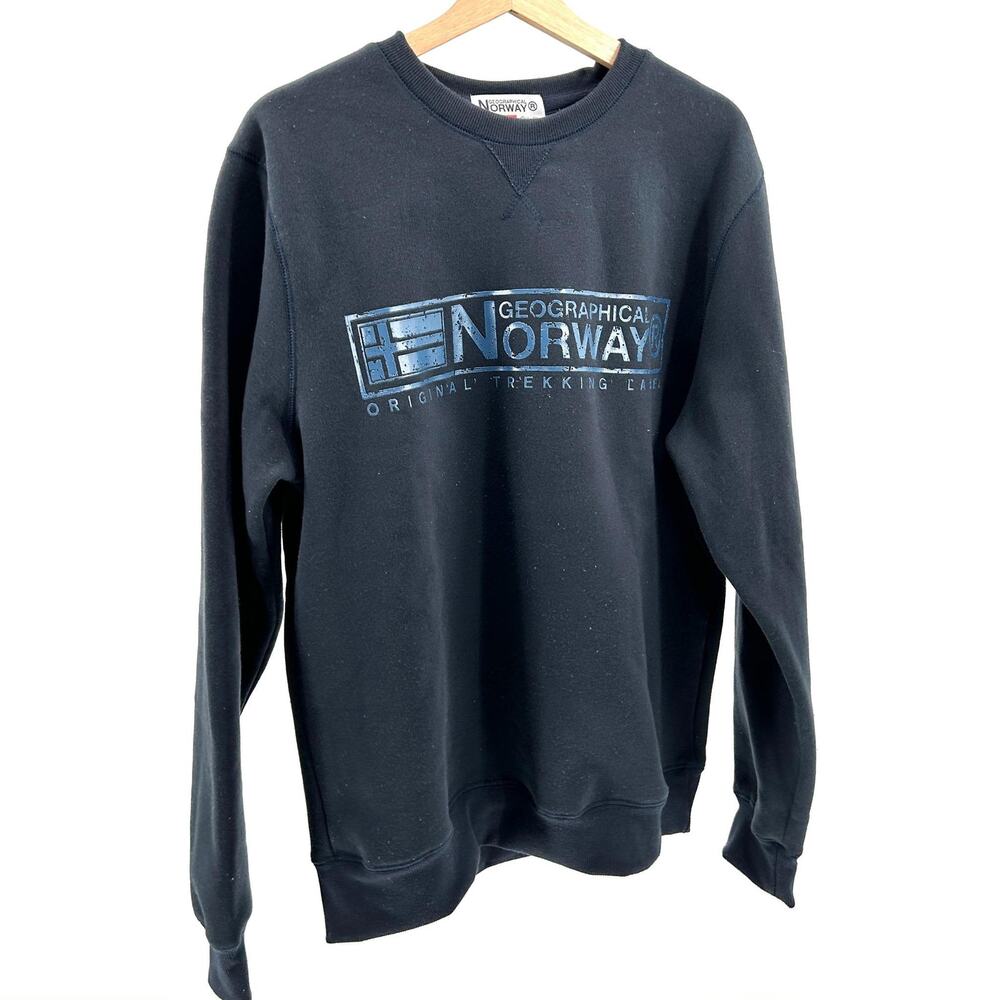 Geographical Norway Navy Blue Logo Graphic Crewneck Sweatshirt